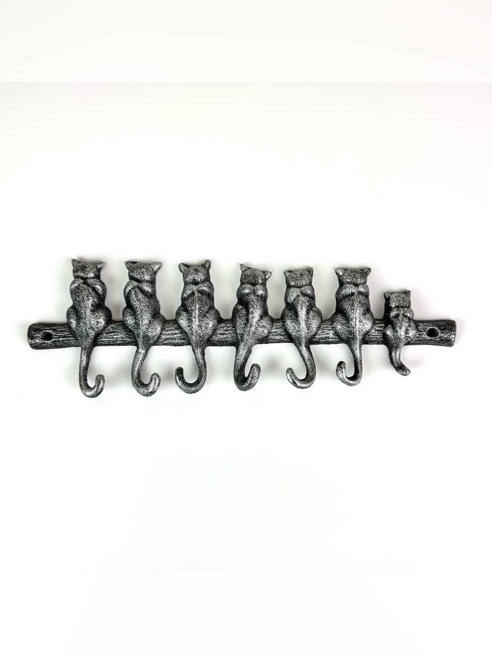 Cast Iron Cat Hook Key Rack / Wall Mounted Jewelry Display / Antique Silver